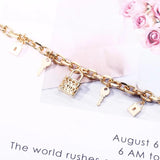 Boho Rhinestone Lock Key Charms Bracelet Women Jewelry Gift