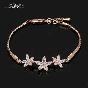Clear Flower Rhinestone Chain Bracelet Rose Jewelry For Women