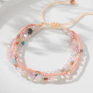 Pink Layered Matching Bracelets for Women Natural Stone Beads