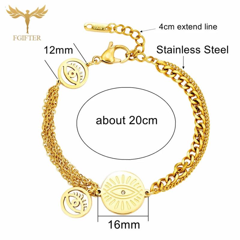Evil Eye Bracelets Multilayer Golden Stainless Steel Chain Cuban Link