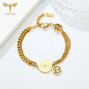 Evil Eye Bracelets Multilayer Golden Stainless Steel Chain Cuban Link