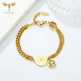 Evil Eye Bracelets Multilayer Golden Stainless Steel Chain Cuban Link