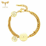 Evil Eye Bracelets Multilayer Golden Stainless Steel Chain Cuban Link