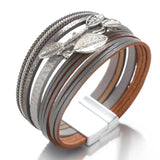 Women's Metal Leaves Charm Wide Bracelet
