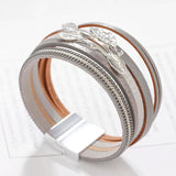 Women's Metal Leaves Charm Wide Bracelet