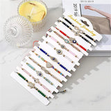 12pcs Eye Charms Bracelet Set Crystal Beads Women Woven Rope Chain Jewelry