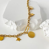 Peri'sbox Titanium Steel Stars Coin Charm Bracelet Oval Chain Bangle