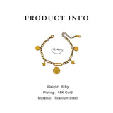 Peri'sbox Titanium Steel Stars Coin Charm Bracelet Oval Chain Bangle