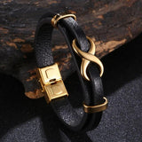 Leather Bracelet Infinity Logo Stainless Steel Men's Bracelet
