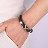 Leather Bracelet Infinity Logo Stainless Steel Men's Bracelet