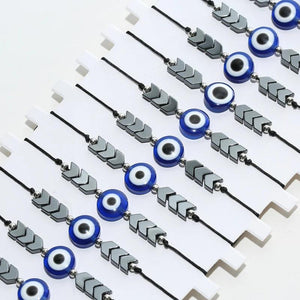 12pcs Hematite Beaded Eye Charm Bracelets Set Unisex