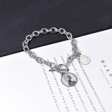 Coin Portrait Charm Bracelet Bangle Steampunk Lock Chain Bracelets