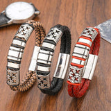 Punk Real Gray Braided Leather Bracelet Men's Retro Wristband