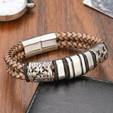 Punk Real Gray Braided Leather Bracelet Men's Retro Wristband