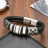 Punk Real Gray Braided Leather Bracelet Men's Retro Wristband