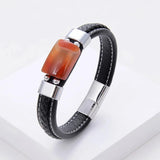 Geometric Stone Bracelet Charm Stainless Steel Magnetic Buckle Leather Chain