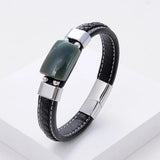 Geometric Stone Bracelet Charm Stainless Steel Magnetic Buckle Leather Chain