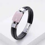 Geometric Stone Bracelet Charm Stainless Steel Magnetic Buckle Leather Chain