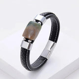 Geometric Stone Bracelet Charm Stainless Steel Magnetic Buckle Leather Chain