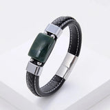 Geometric Stone Bracelet Charm Stainless Steel Magnetic Buckle Leather Chain
