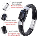 Geometric Stone Bracelet Charm Stainless Steel Magnetic Buckle Leather Chain