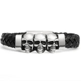 Stainless Steel Leather Bracelets Double Layers Cowhide Braid Rope Gothic Skull