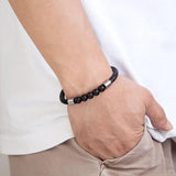 Men's Multilayer Leather Beads Bracelet Stainless Steel Clasp Bangle