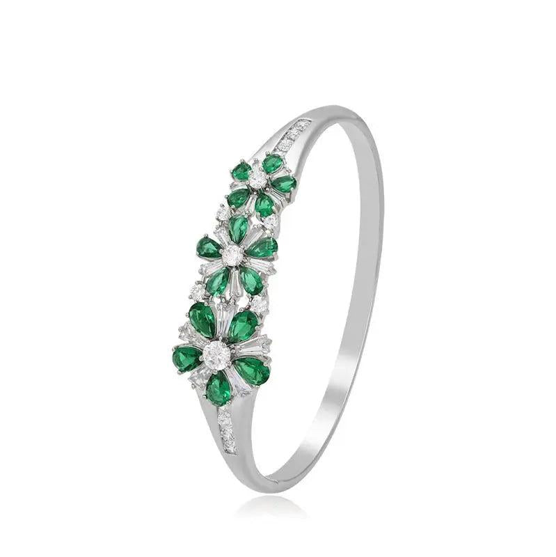 Green/Red Flowers Zircon Bangle Bracelet 58mm - No Skin Allergy