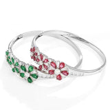 Green/Red Flowers Zircon Bangle Bracelet 58mm - No Skin Allergy