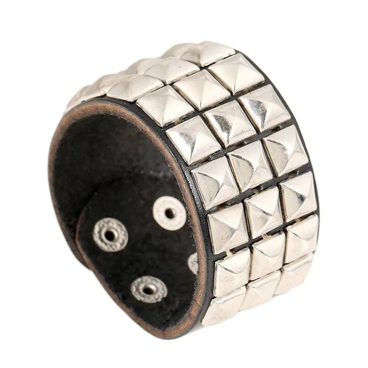 Wide Leather Cuff Bracelet Rivets Charms Unisex Bangle