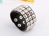 Wide Leather Cuff Bracelet Rivets Charms Unisex Bangle