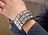 Wide Leather Cuff Bracelet Rivets Charms Unisex Bangle