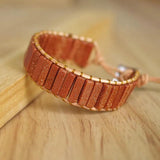 Bohemia Leather Wrap Bracelet & Bangle Sandstone Beaded Cuff Bangle