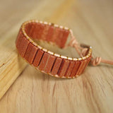Bohemia Leather Wrap Bracelet & Bangle Sandstone Beaded Cuff Bangle