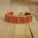 Bohemia Leather Wrap Bracelet & Bangle Sandstone Beaded Cuff Bangle