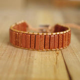 Bohemia Leather Wrap Bracelet & Bangle Sandstone Beaded Cuff Bangle