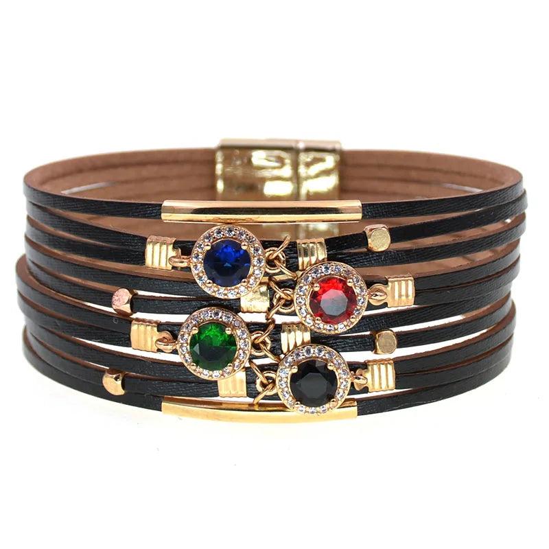 Women's Leather Charm Bracelets Glass Magnet Jewelry