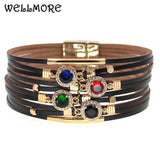 Women's Leather Charm Bracelets Glass Magnet Jewelry