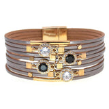 Women's Leather Charm Bracelets Glass Magnet Jewelry