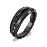 Custom Engraved Mens Leather Bracelet with Magnetic Clasp