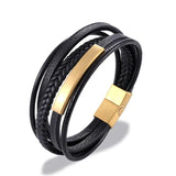 Custom Engraved Mens Leather Bracelet with Magnetic Clasp