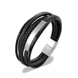 Custom Engraved Mens Leather Bracelet with Magnetic Clasp