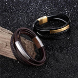 Custom Engraved Mens Leather Bracelet with Magnetic Clasp