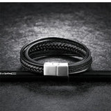 Custom Engraved Mens Leather Bracelet with Magnetic Clasp