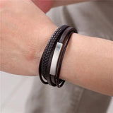 Custom Engraved Mens Leather Bracelet with Magnetic Clasp