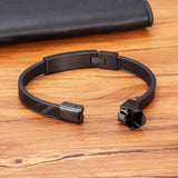 Geometric Steel Bracelet Magnetic Clasp Mens Leather Bangle