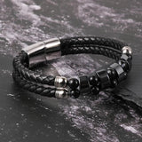 Men Leather Cuff Bracelets Stainless Steel Buckle Map Stone Hematite Beads