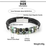 Men Leather Cuff Bracelets Stainless Steel Buckle Map Stone Hematite Beads
