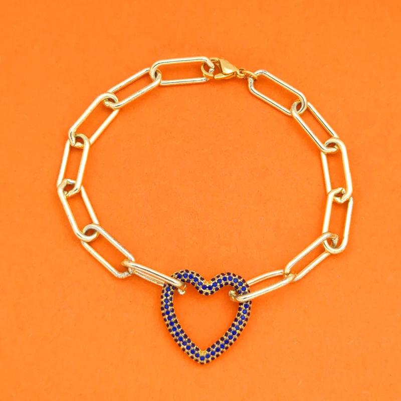 Multicolor CZ Crystal Heart Bracelet Zirconia Stone Screw Bracelet