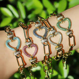 Multicolor CZ Crystal Heart Bracelet Zirconia Stone Screw Bracelet